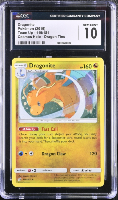 2019 Pokémon Dragonite #119/181 (Pokémon Team Up) English CGC GEM MINT 10